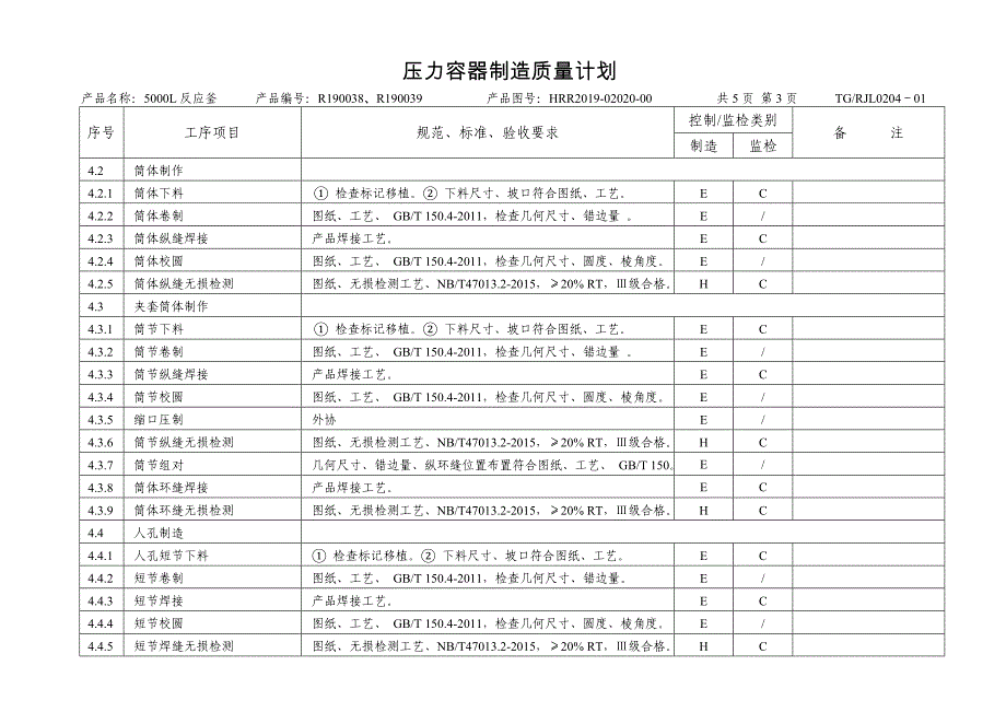 压力容器制造质量计划(反应釜、5000L)_第3页