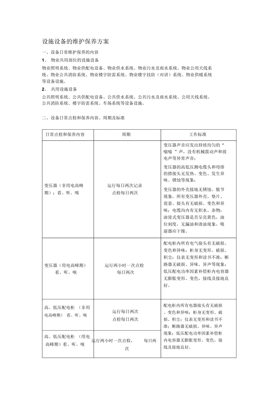 设施设备的维护保养方案_第1页