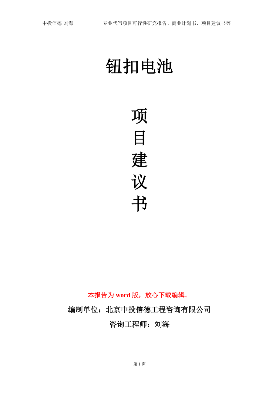 钮扣电池项目建议书写作模板-备案审批_第1页