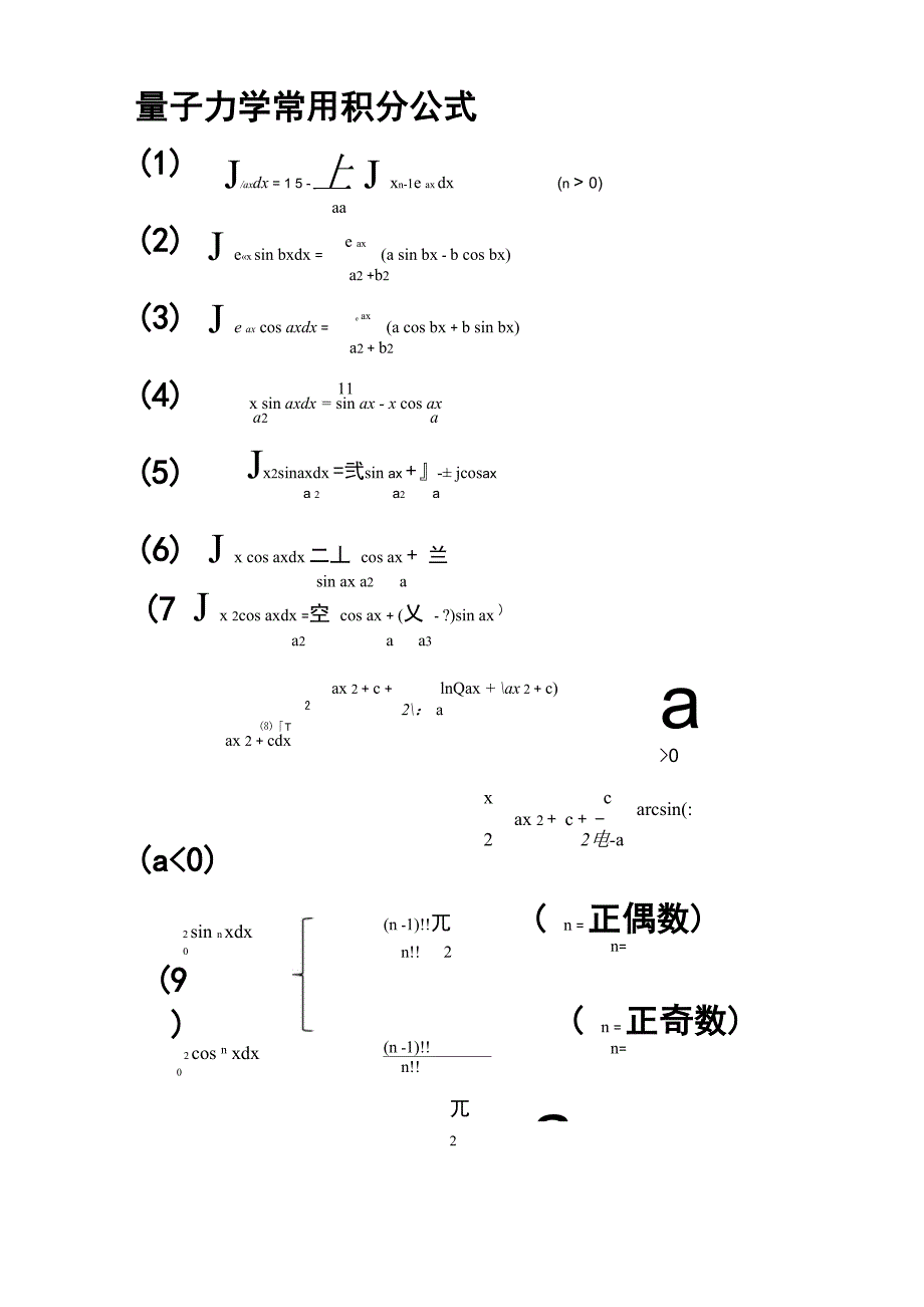 量子力学常用积分公式_第1页