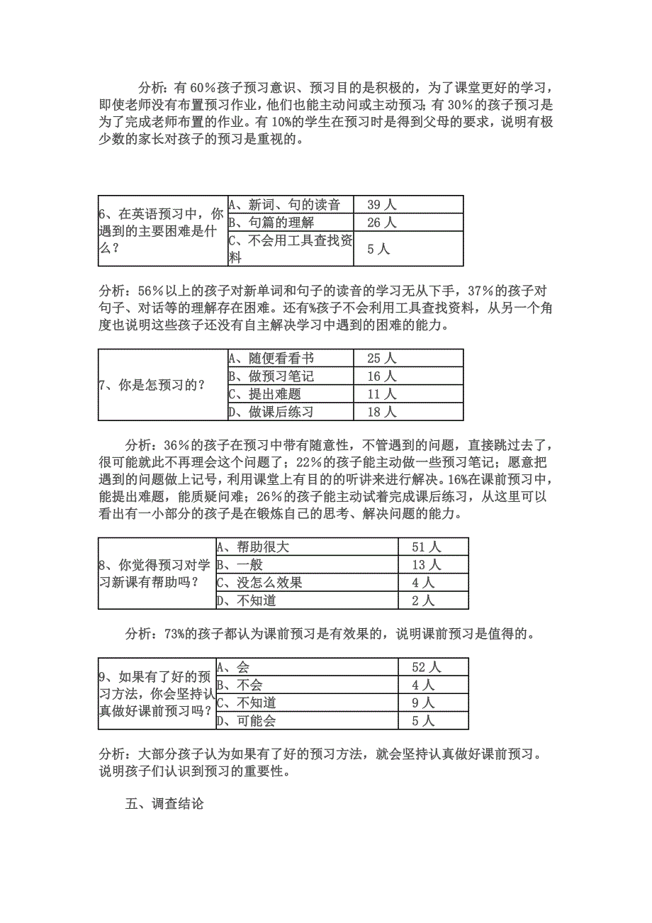 小学英语课前预习情况调查报告_第3页