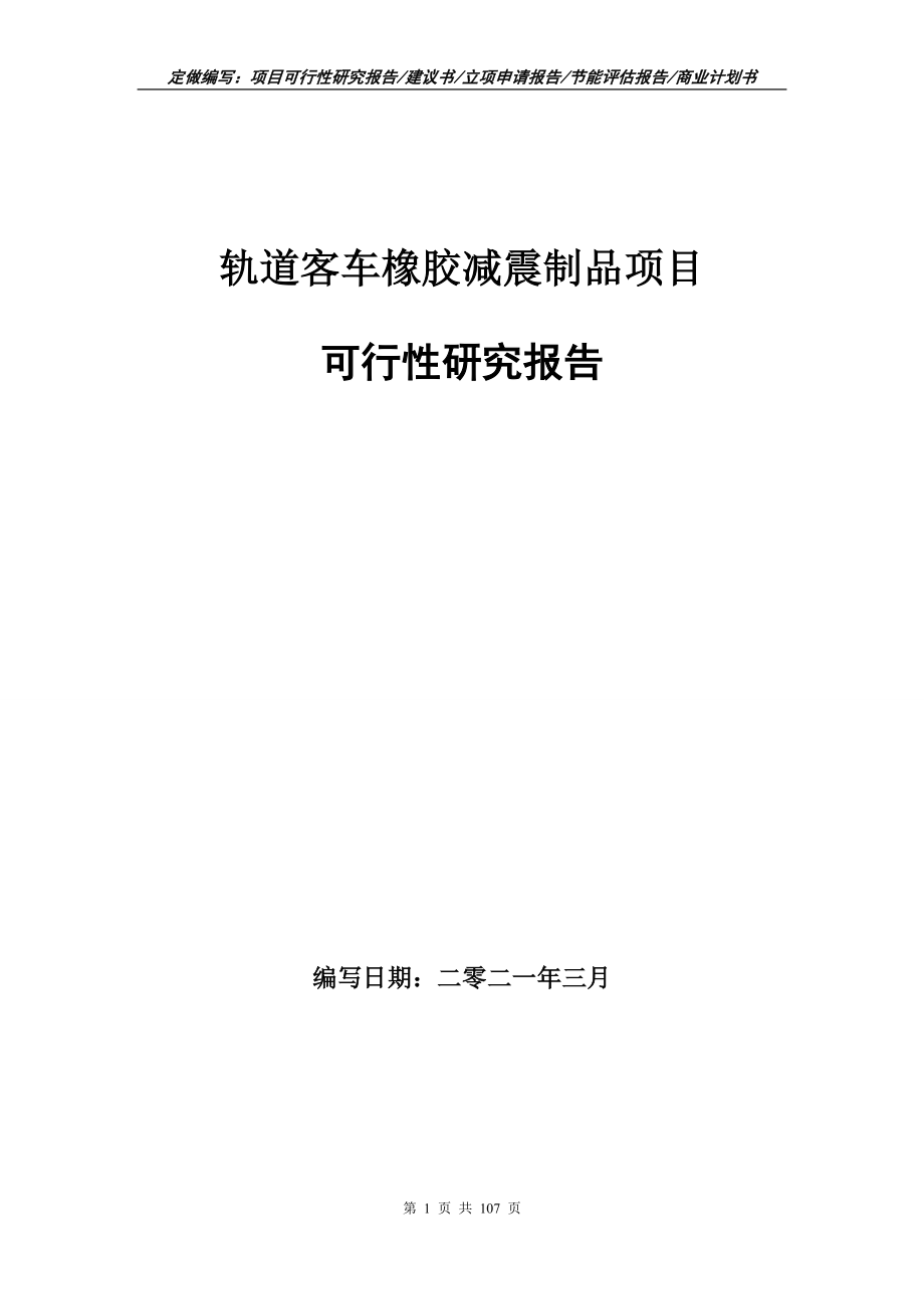 轨道客车橡胶减震制品项目可行性研究报告写作范本_第1页