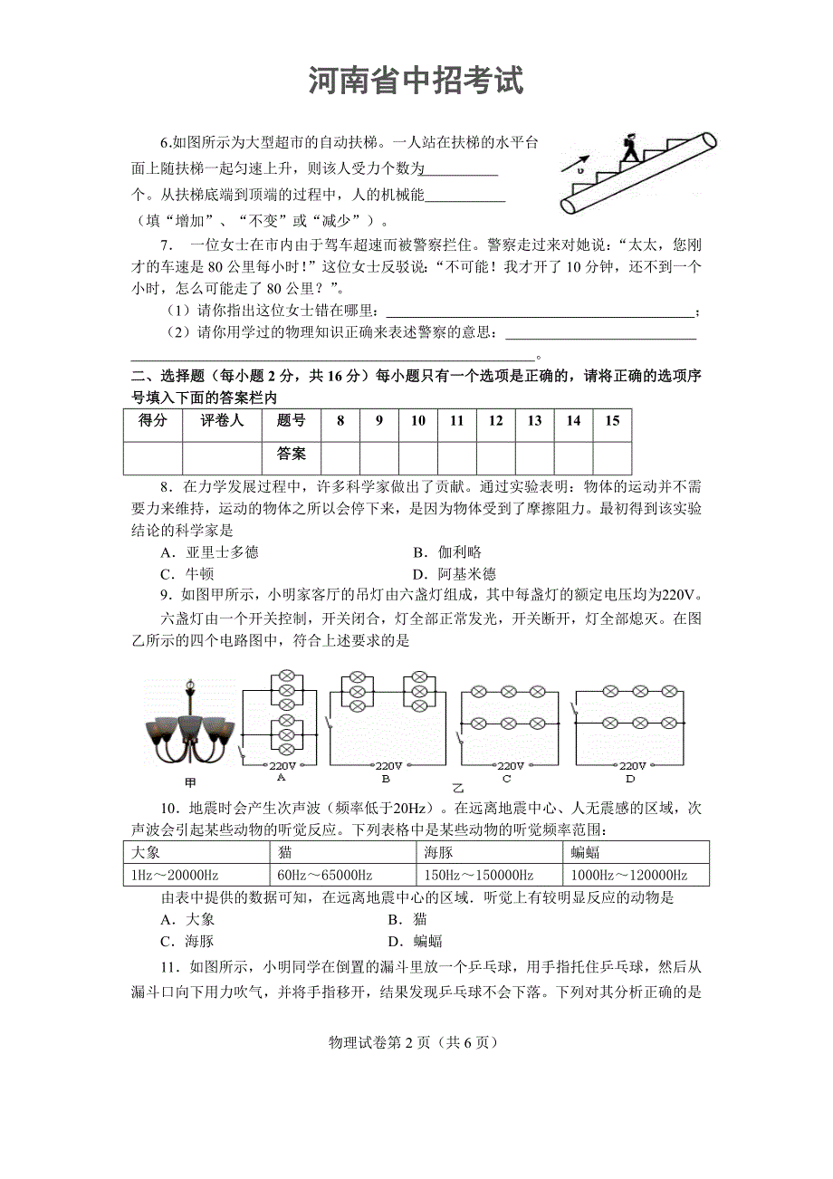 河南省中招考试第一次模拟考试【物理试卷】含答案_第2页