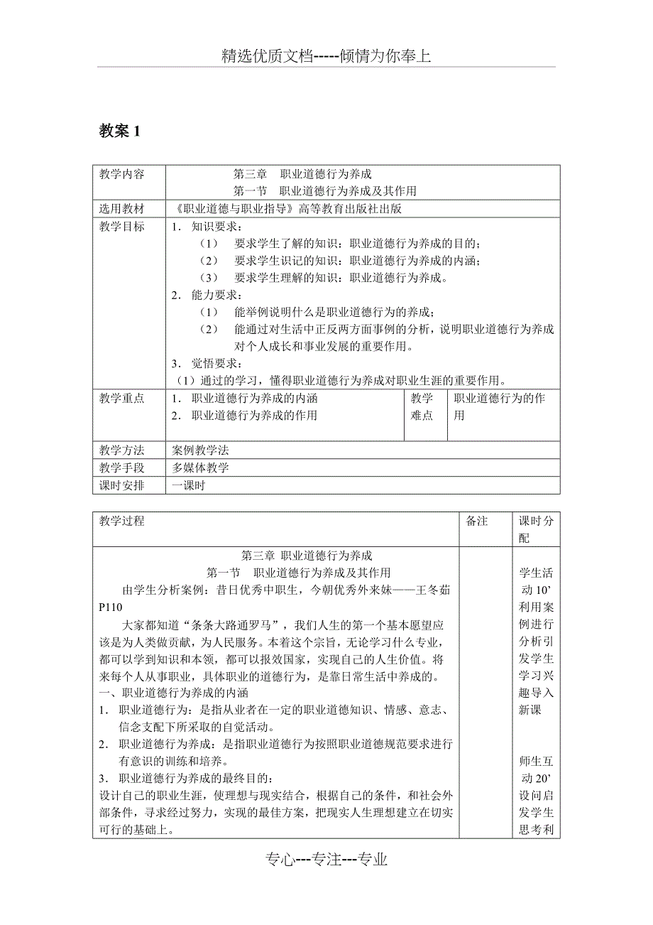 职业道德与行为养成教案_第1页