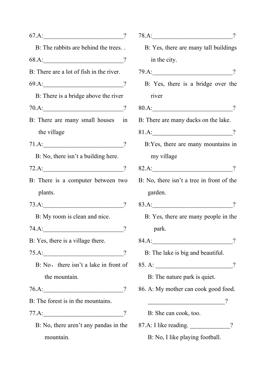 五年级英语问答句练习题目_第4页