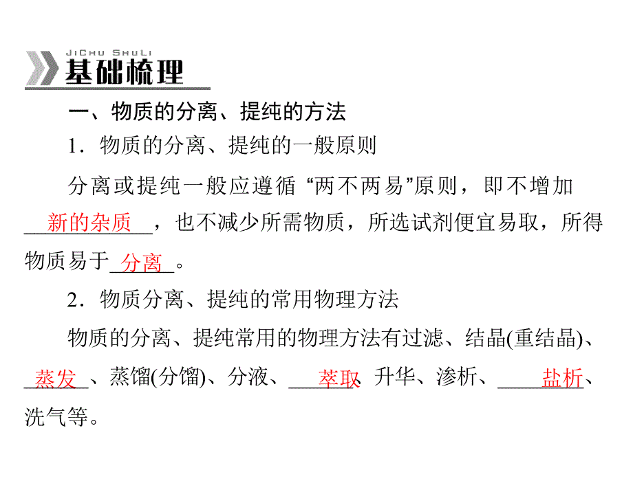 高三化广东专用总复习第讲物质的分离提纯及检验课件_第3页