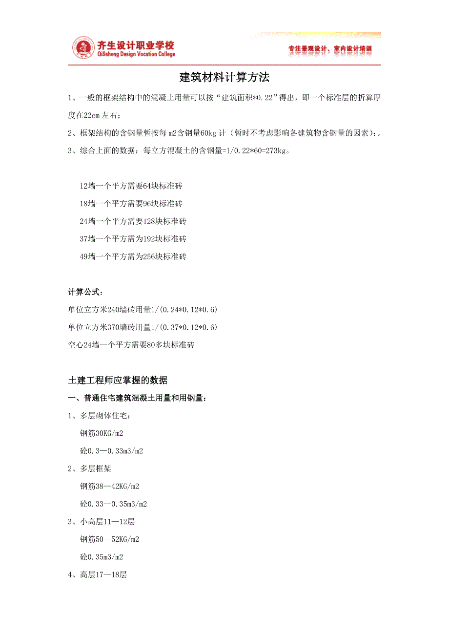 建筑材料计算方法.doc_第1页