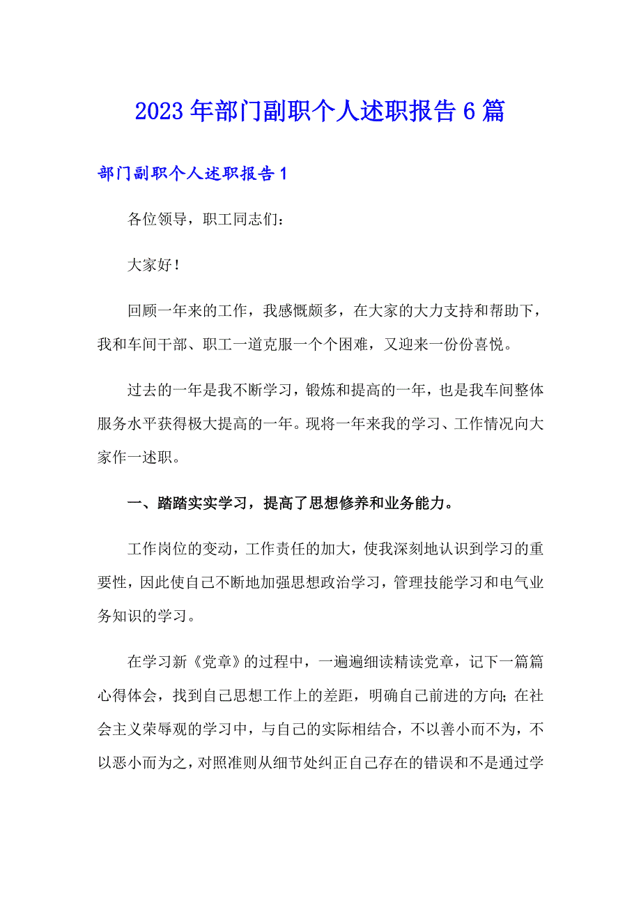 2023年部门副职个人述职报告6篇_第1页