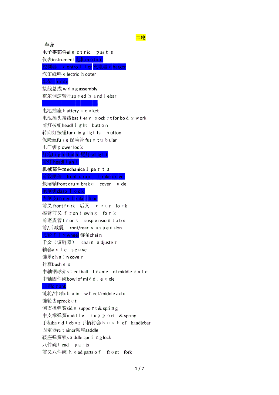 电动车部件术语_第1页