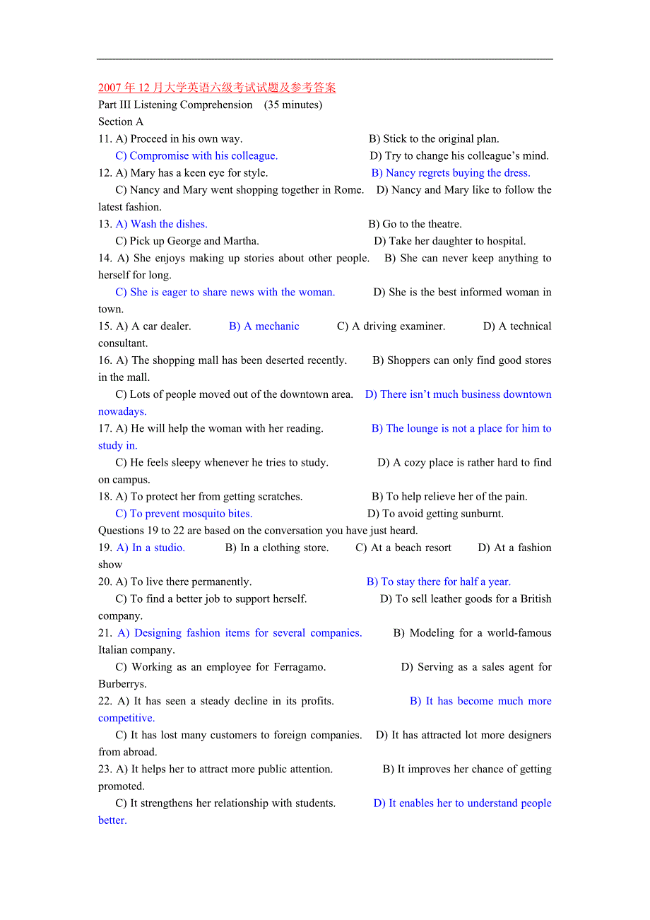 07-11历年大学英语六级听力真题及答案(供速记用)_第4页