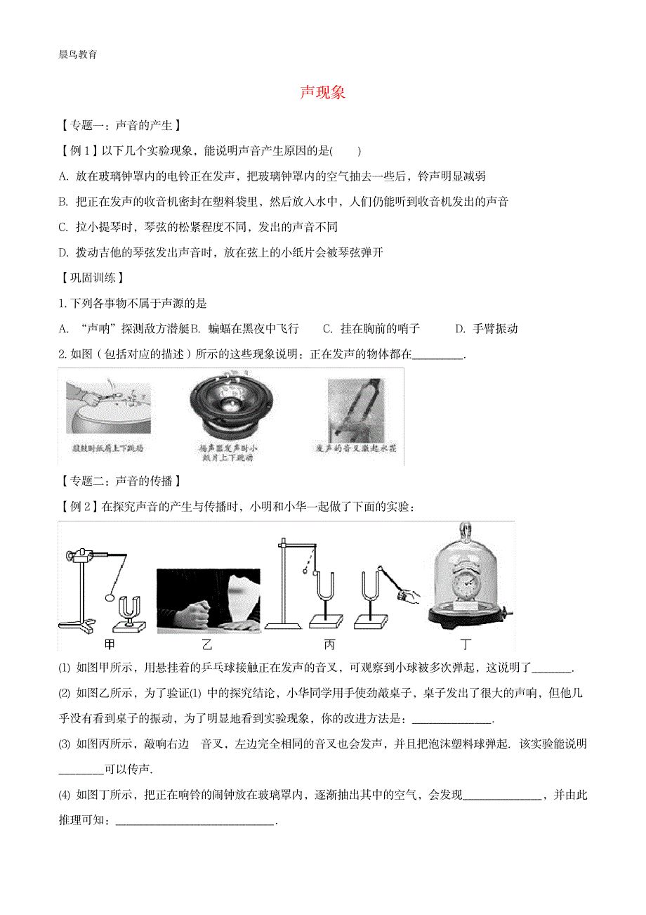 2020八年级物理重点知识专题训练声现象含解析新人教版_第1页