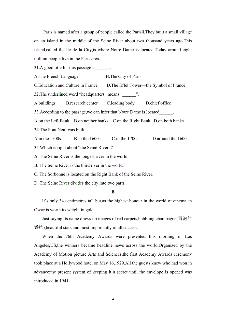 高一英语月考试题_第4页