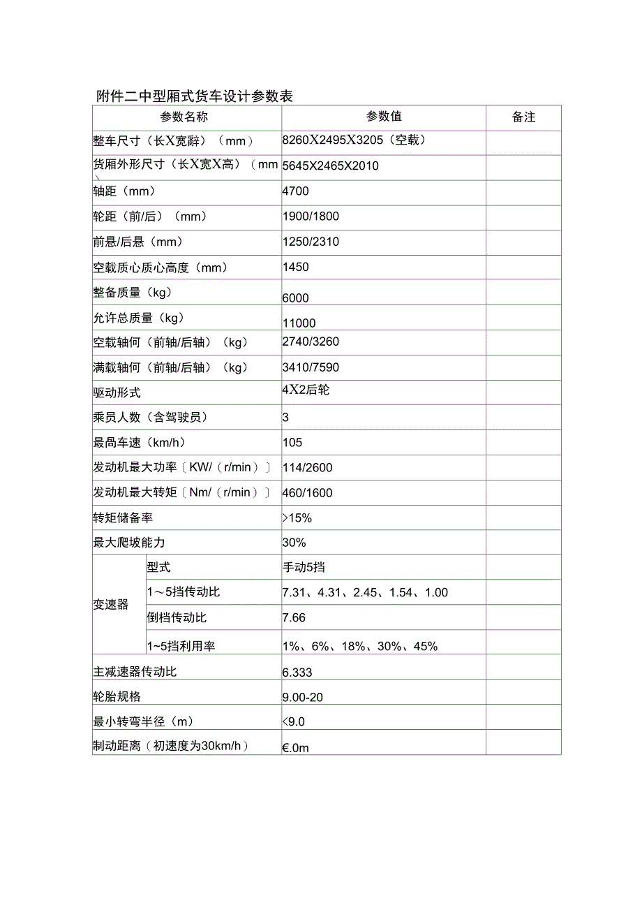 中型货车设计参数表_第1页