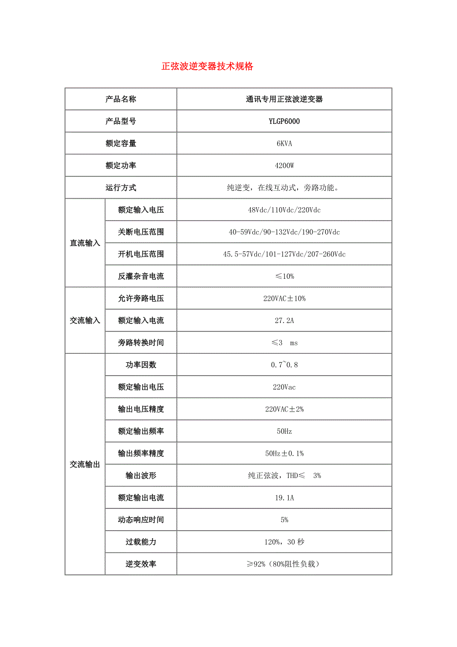 正弦波逆变器技术规格_第1页