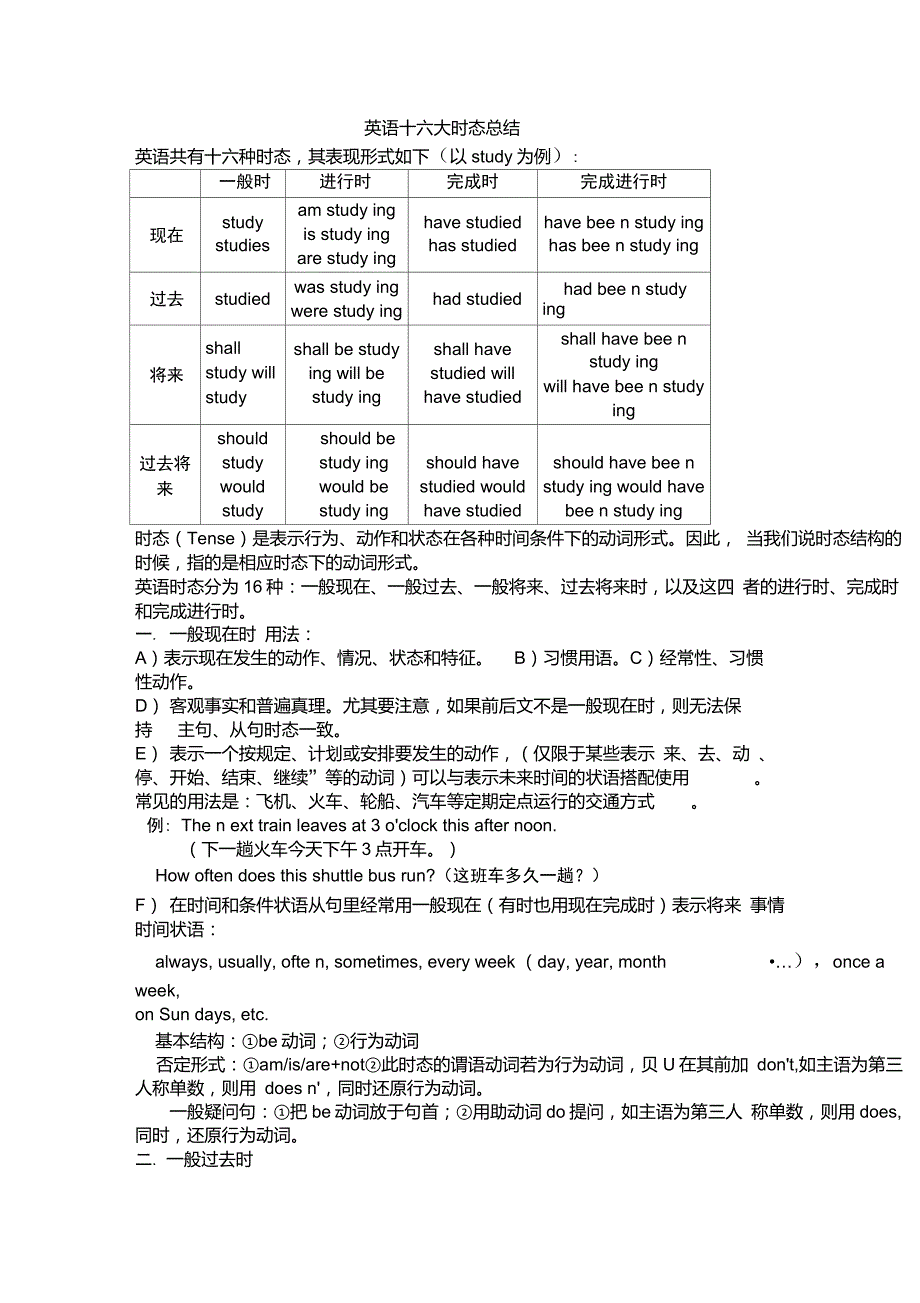 英语十六大时态总结及相关练习题_第1页