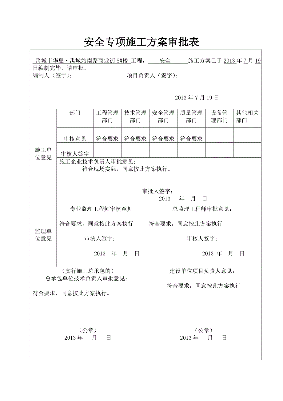 安全专项施工方案审批表新_第1页