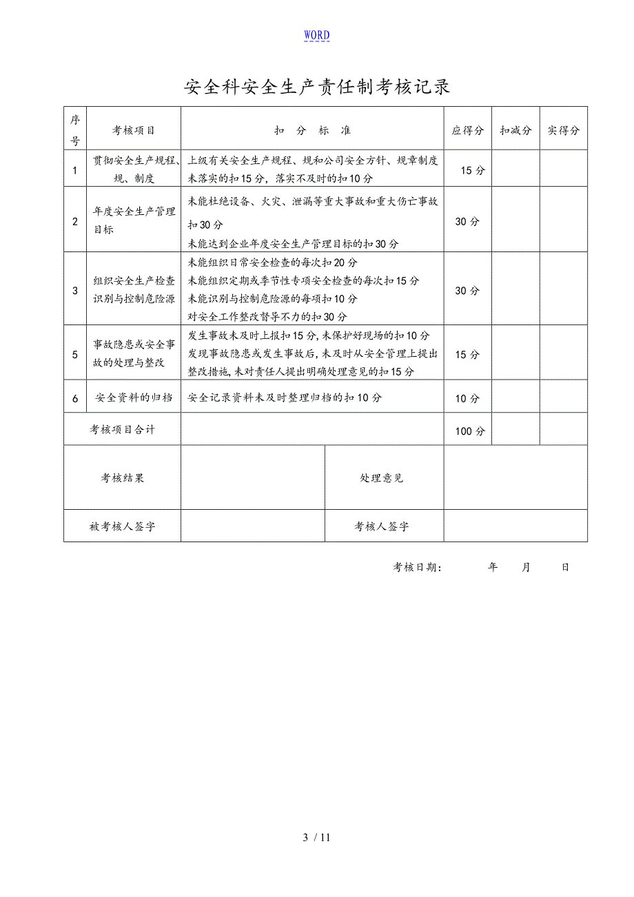 安全系统生产精彩活动责任制考核表格安全系统实用标准化_第3页