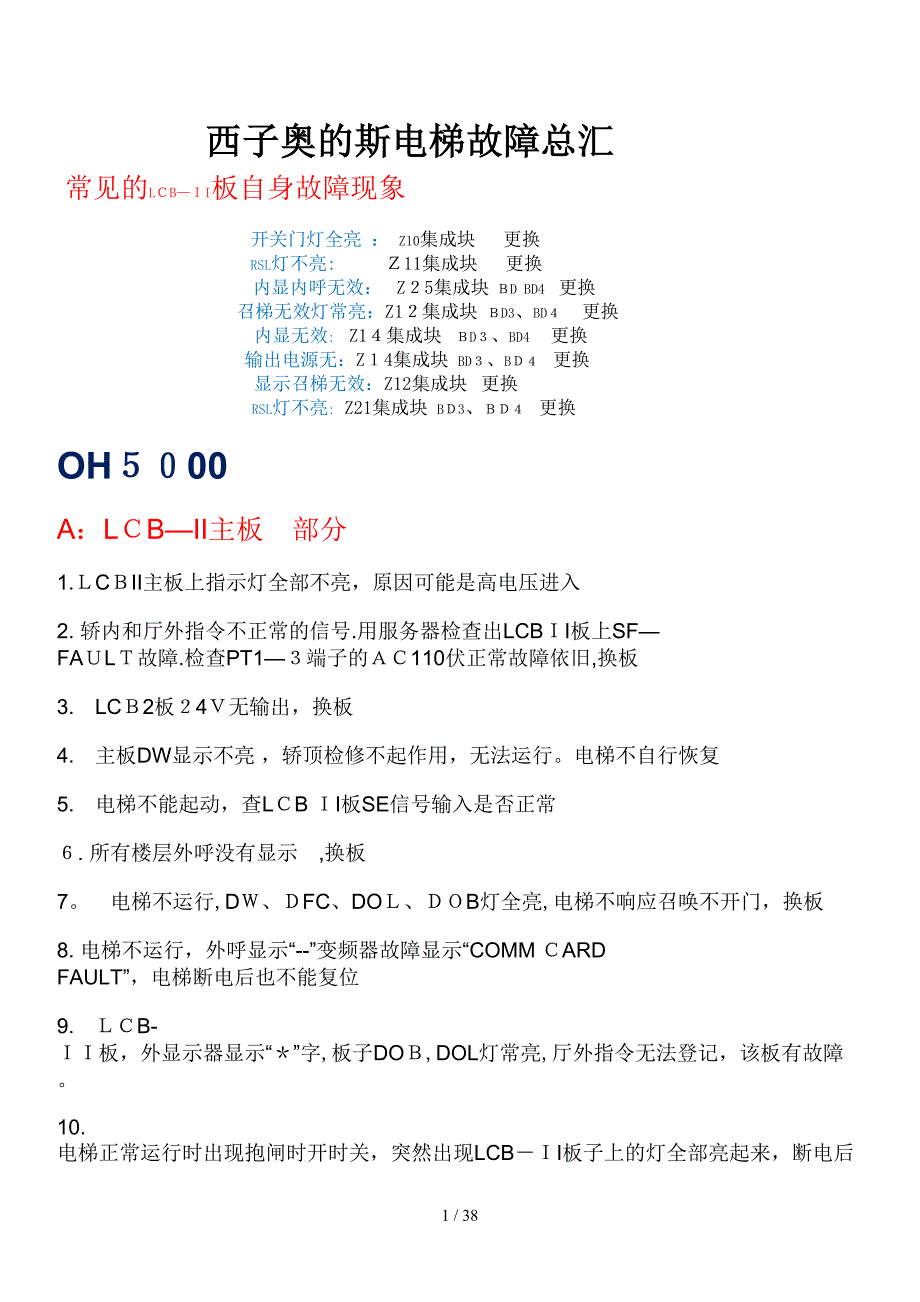 奥的斯电梯故障总汇_第1页