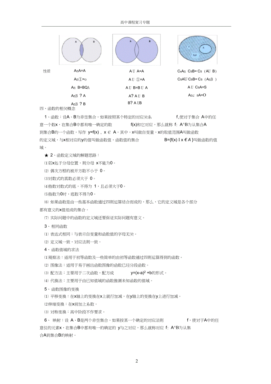 (完整word版)高一数学集合与函数知识点总结,推荐文档_第2页