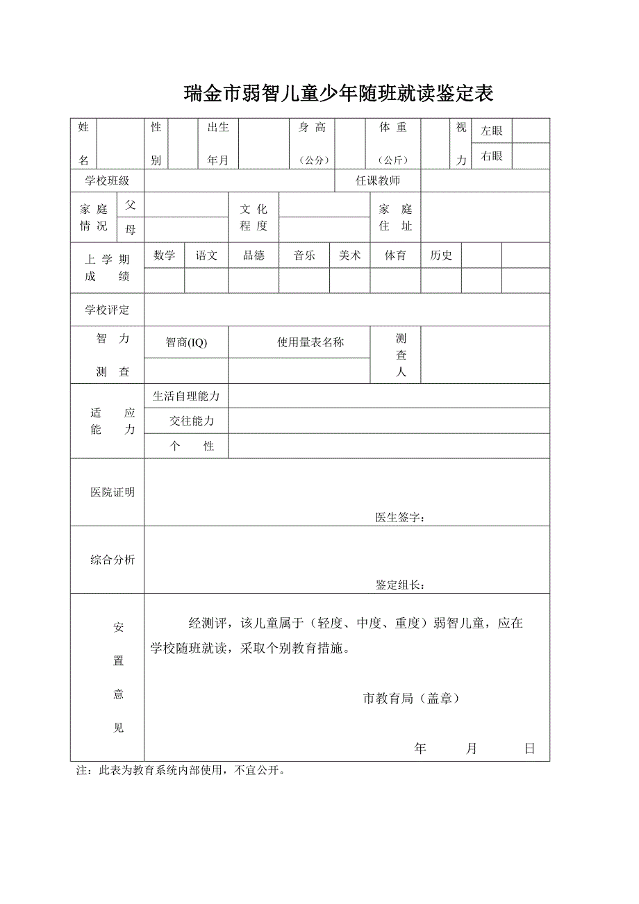 瑞金市智力残疾儿童少年鉴定表4（修改后参考表_第1页