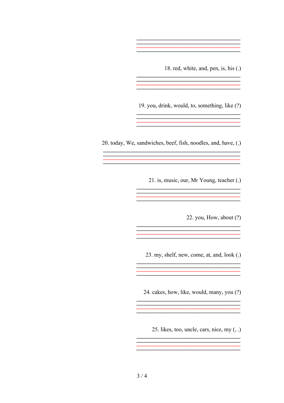 新概念2022年五年级英语下册连词成句全能专项练习_第3页