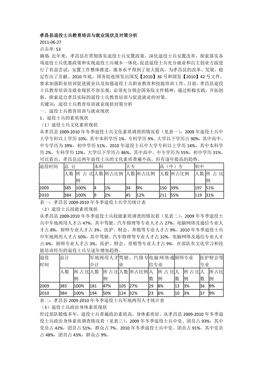 [调研报告]孝昌县退役士兵教育培训与就业现状及对策分析_第1页