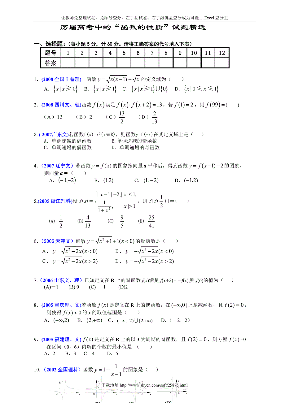 历届高考中的“函数的性质”试题精选.doc_第1页