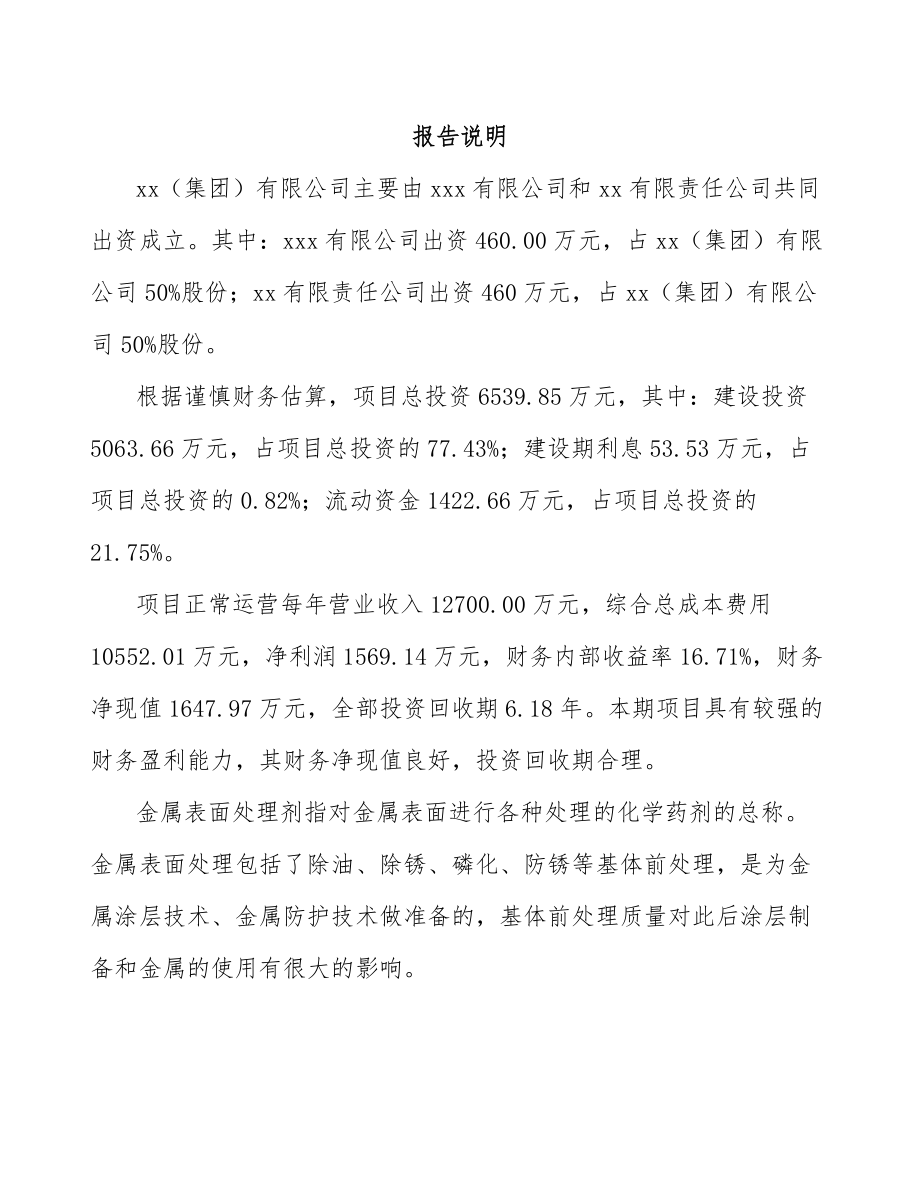 大连关于成立金属表面处理剂公司可行性研究报告范文_第2页