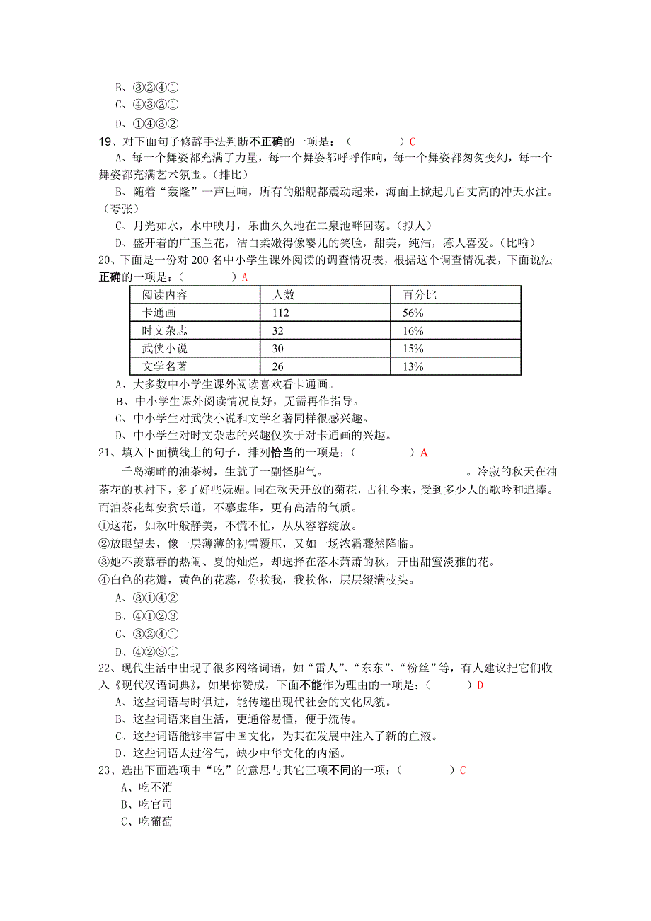 2013初一自主招生 语文(附答案)_第4页