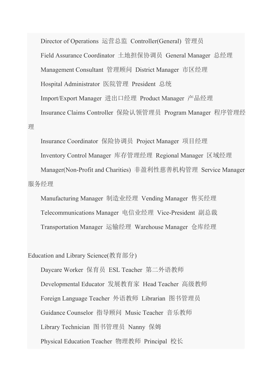 英文求职信中英文职位对照表_第2页