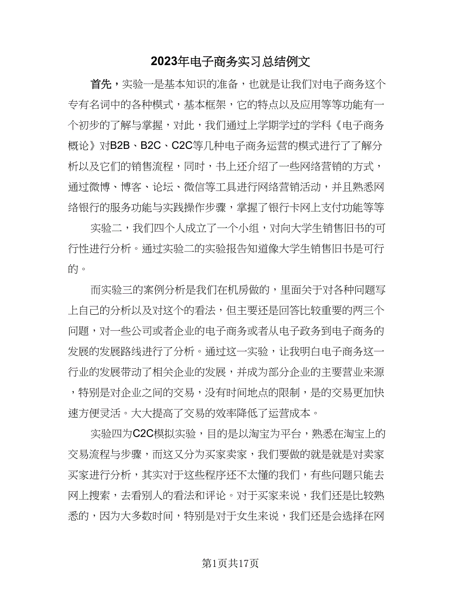 2023年电子商务实习总结例文（九篇）_第1页