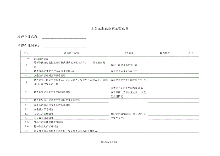 工贸企业企业安全检查表_第1页