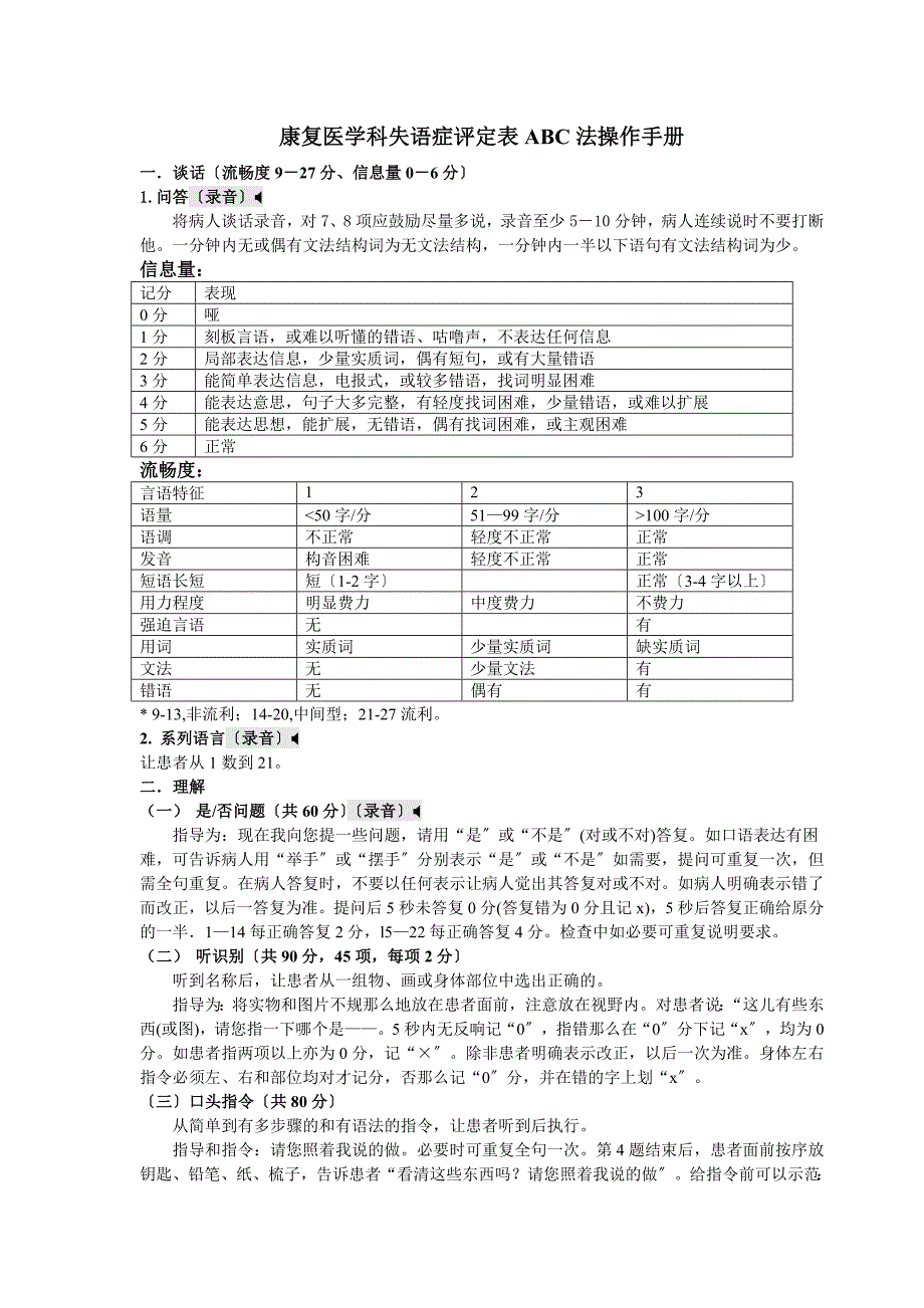 汉语失语证评定量表ABC法-操作手册_第1页