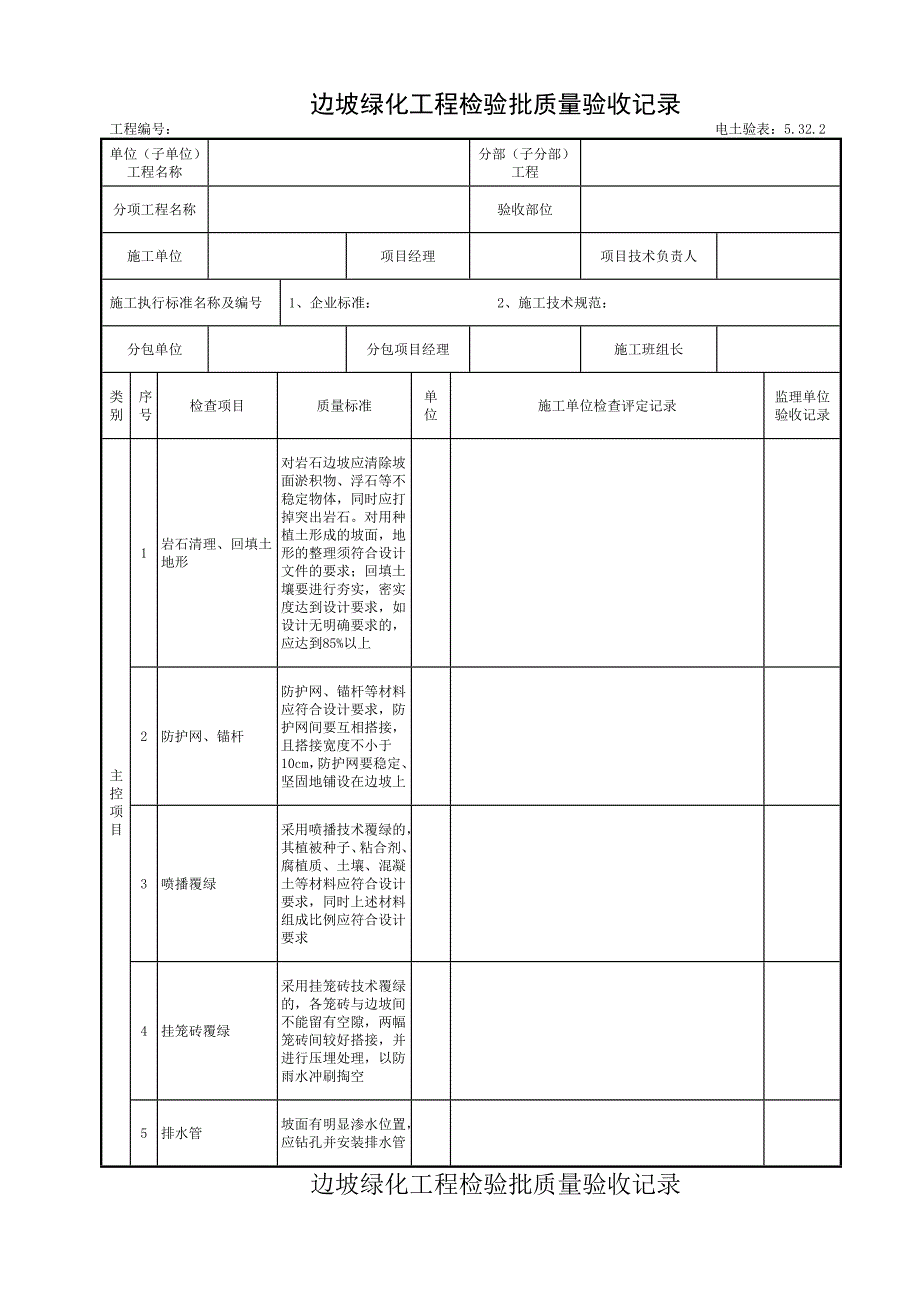 边坡绿化工程检验批质量验收记录_第1页