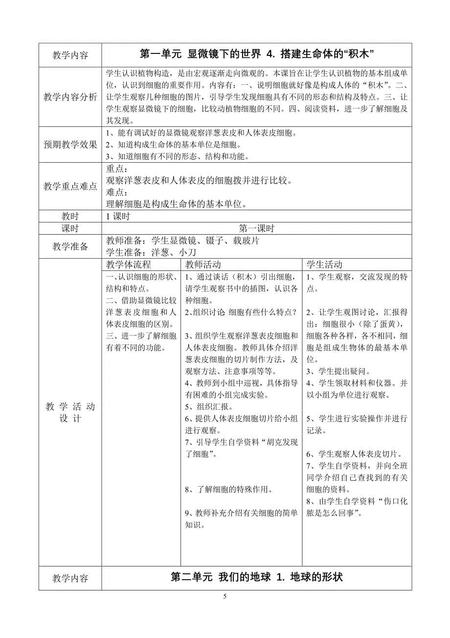 六年级上册科学教学设计(精品)_第5页