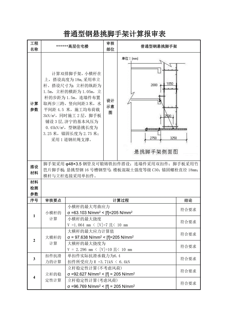 复件 普通型钢悬挑脚手架计算报审表new_第1页