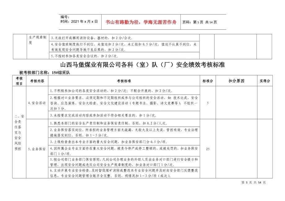 安全绩效考核(部门考核表)_第5页