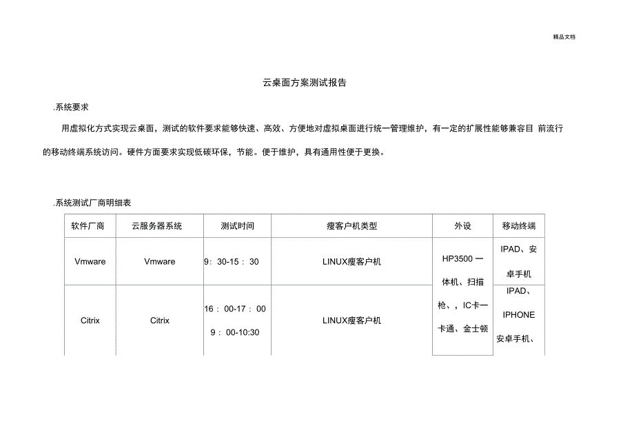 虚拟化云桌面方案测试报告_第1页