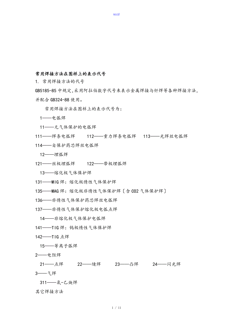常用焊接方法在图样上地表格示代号_第1页