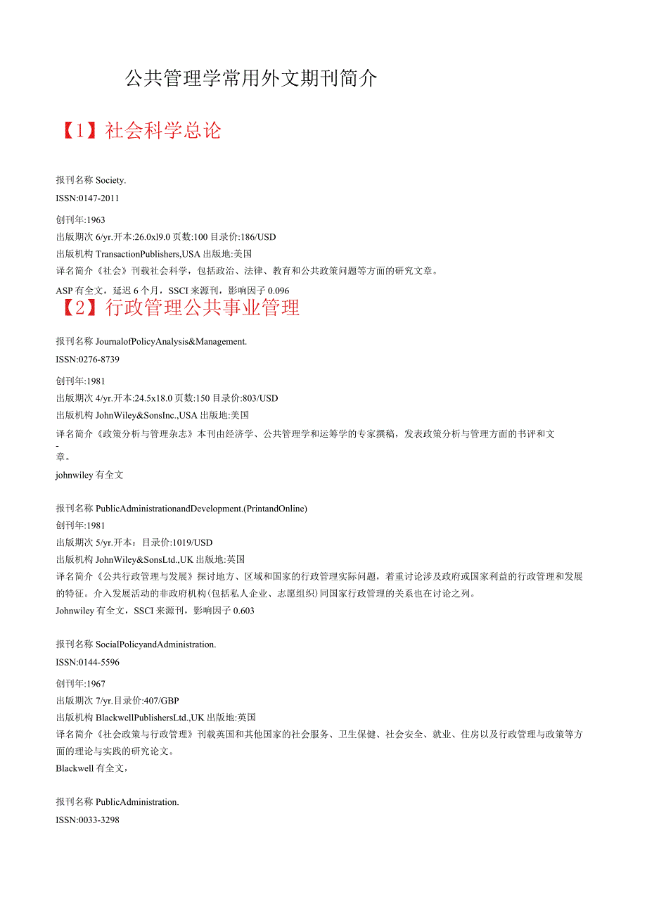 公共管理学常用外文期刊简介_第1页