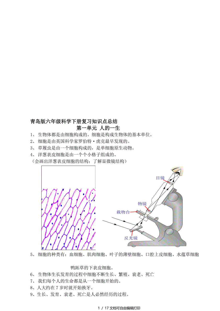 青岛版六年级下册科学全册常识点总结及试题_第1页