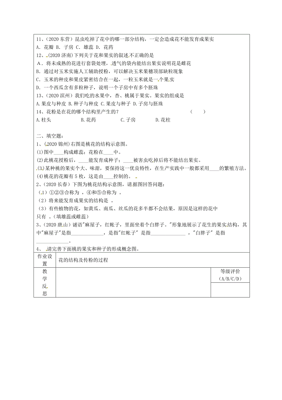 甘肃省瓜州县第二中学七年级生物上册第5章第5节植物的开花和结果教案3苏教版_第2页