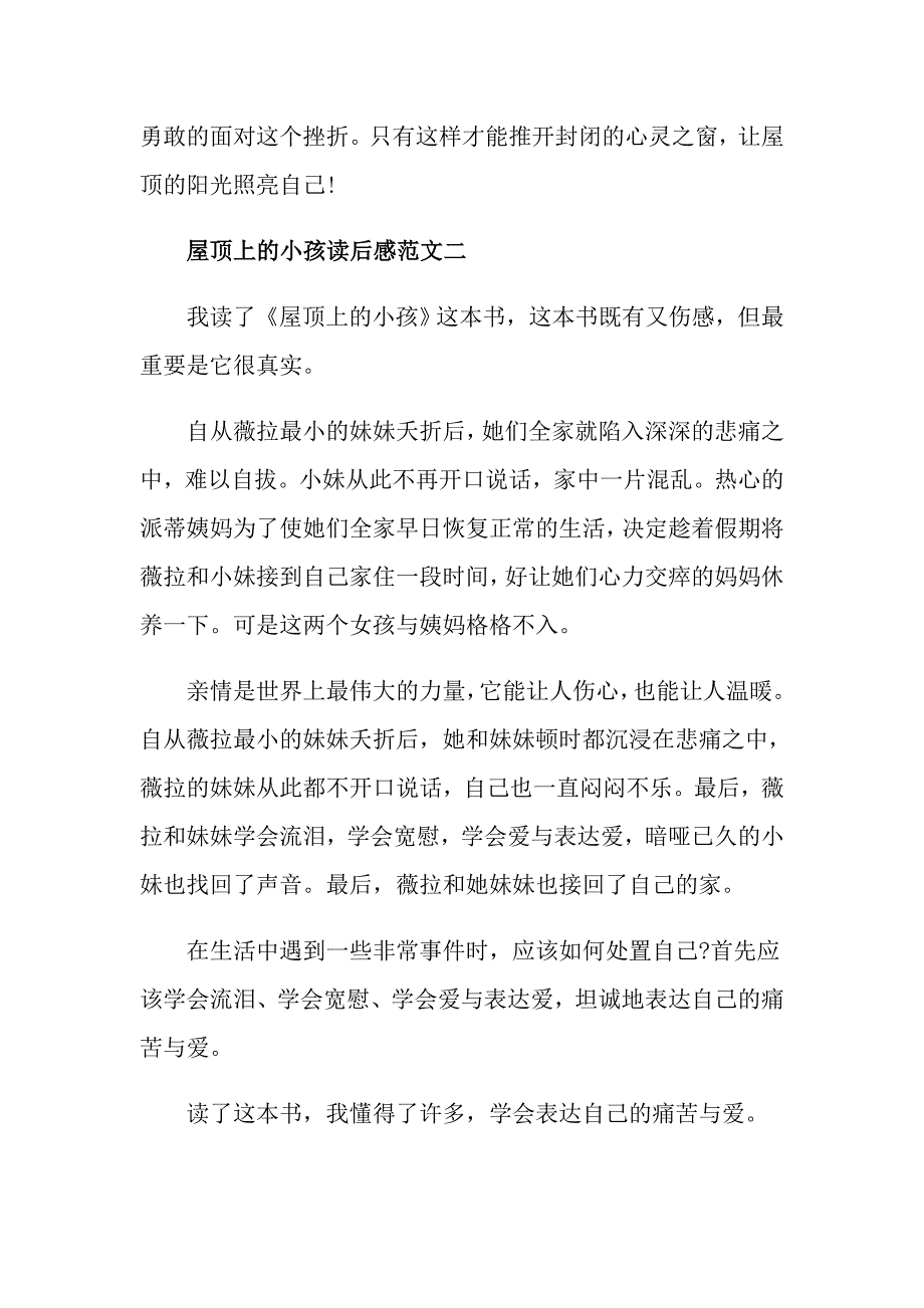 《屋顶上的小孩》读后感最新范文300字_第2页