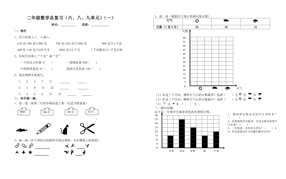 二年级数学总复习(六 八 九单元)(一)_第1页