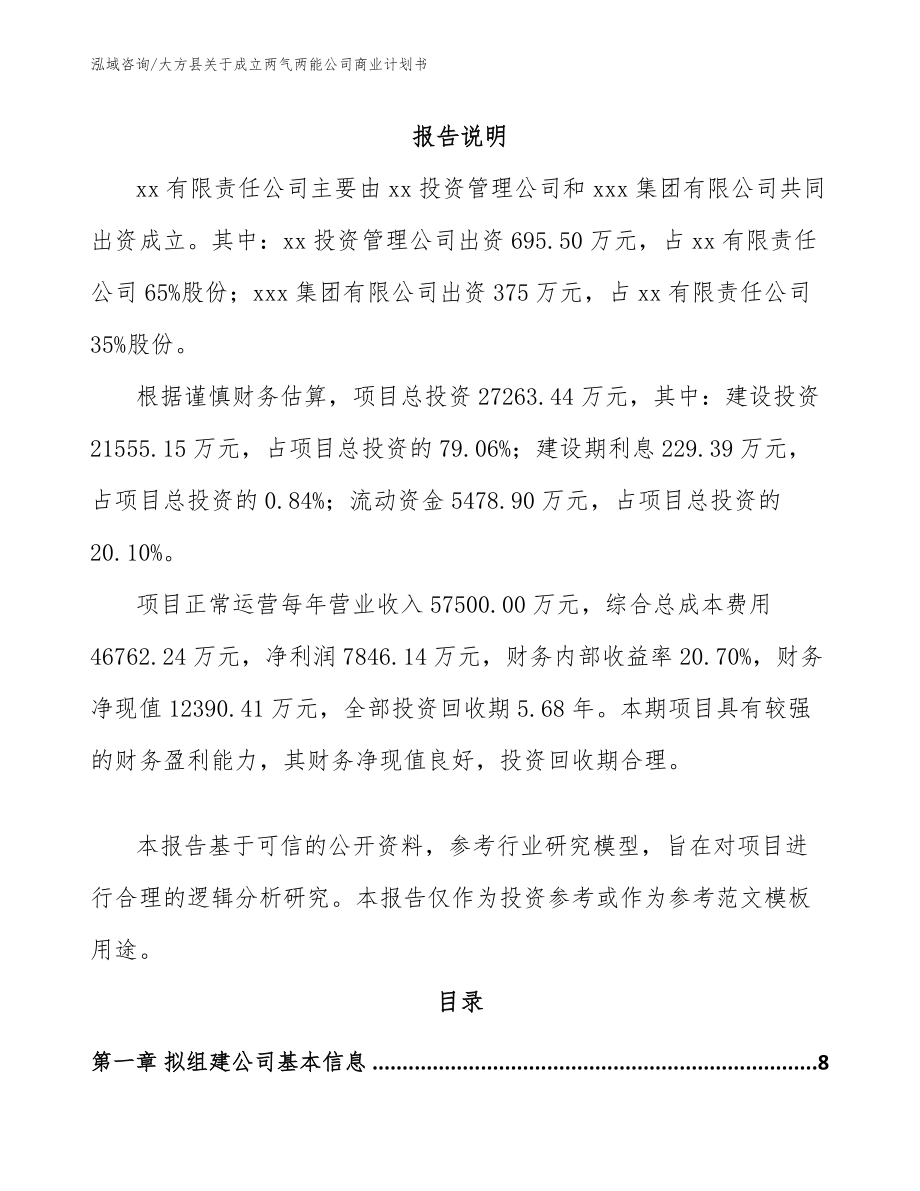 大方县关于成立两气两能公司商业计划书_第2页