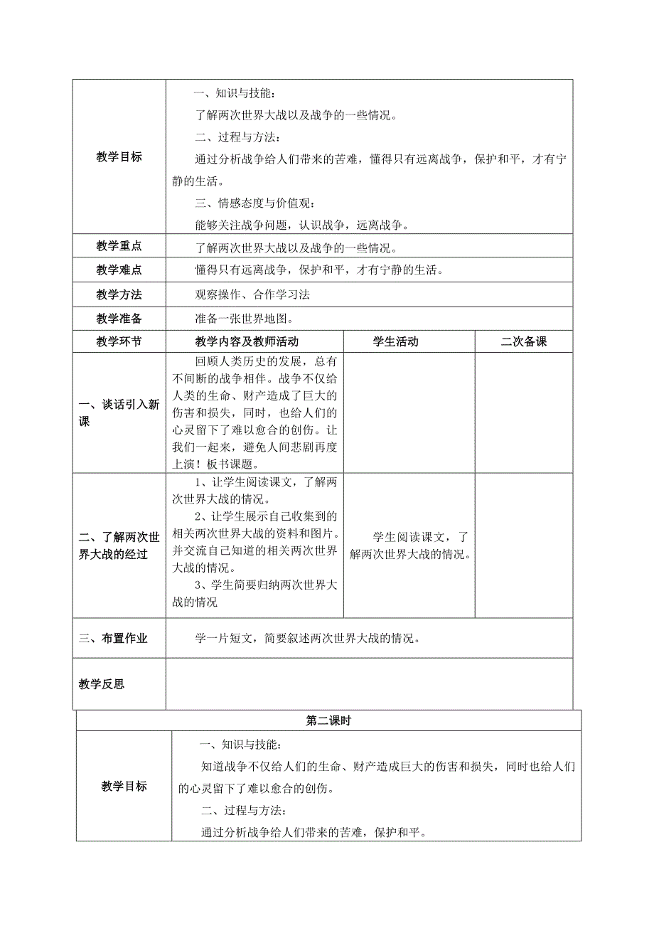 (春)六年级品社下册《第四单元 放飞和平鸽》教案 未来版_第2页