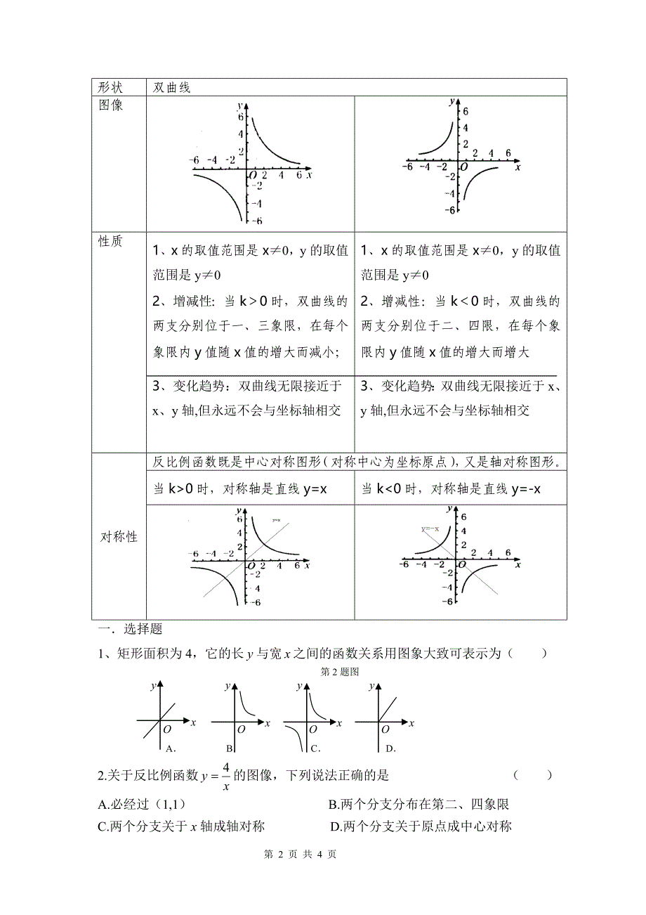 反比例函数的图像与性质专题_第2页