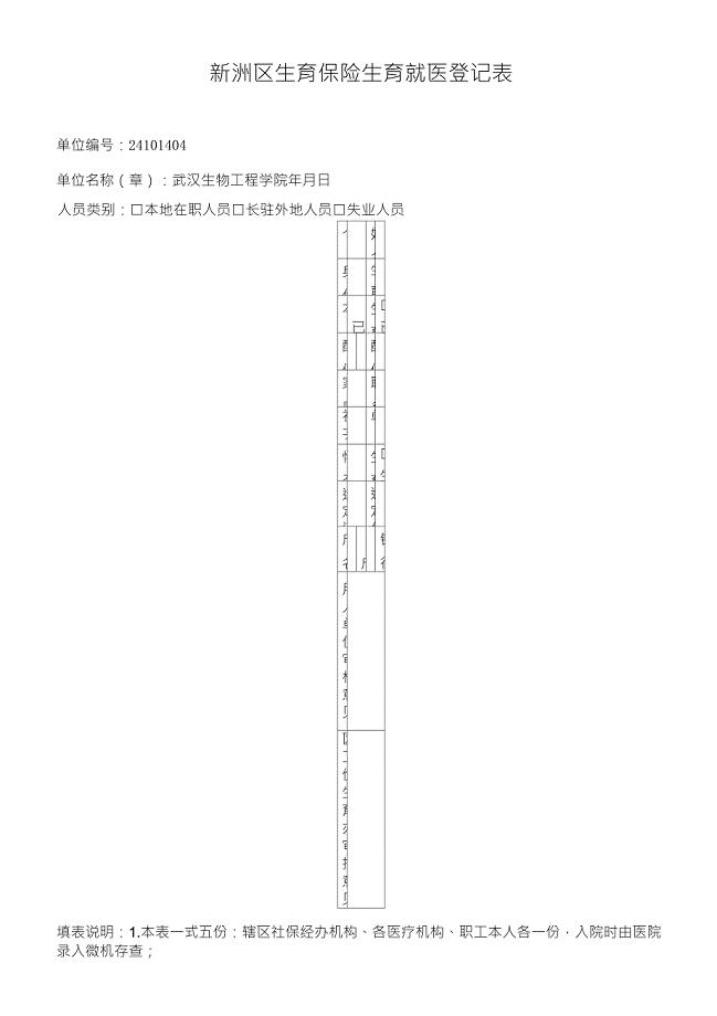 生育保险就医登记表