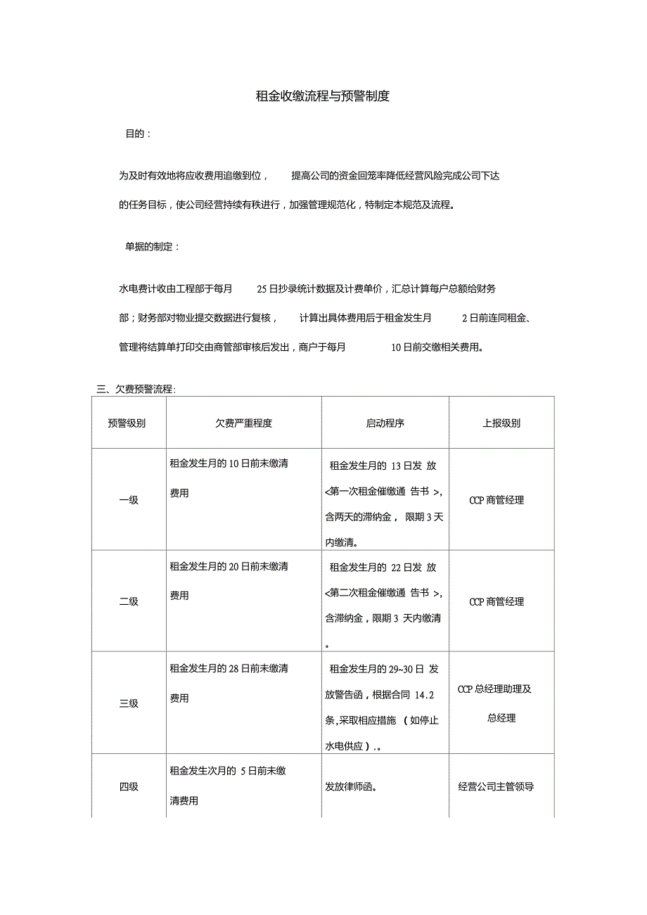 租金费用收缴流程与预警制度_第1页