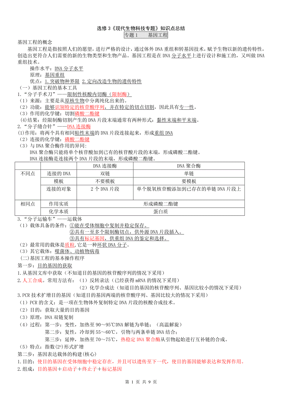 人教版高中生物选修三知识点总结(详细);_第1页